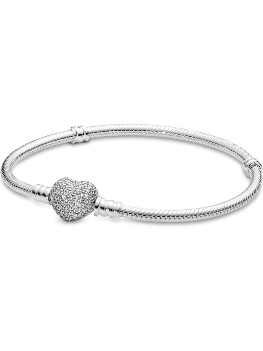 Sparkling Pavé Heart Bracelet in Sterling Silver with Clear Cubic Zirconia, 7.5